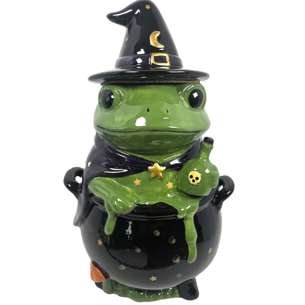 Global Design Witch Frog Cookie Jar Halloween Ceramic Canister Poison Potion 123